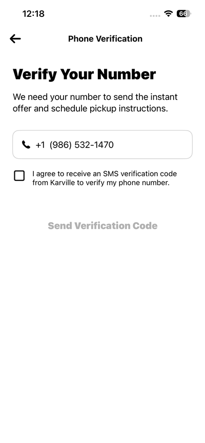 Mobile number entered with SMS consent unchecked